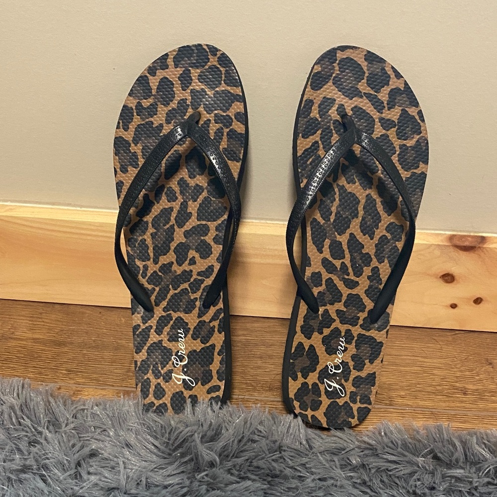 J. Crew Leopard-Print Flip Flop Sandals in Brown and Black